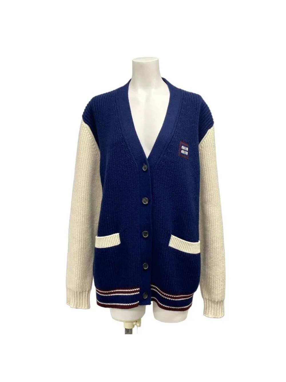 Miu Miu Cardigan S Navy Ivory Wool